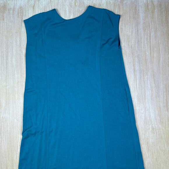 J Jill Wearever Collection Blue Turquoise Sleeveless V-Neck Midi Dress Large - Picture 6 of 12